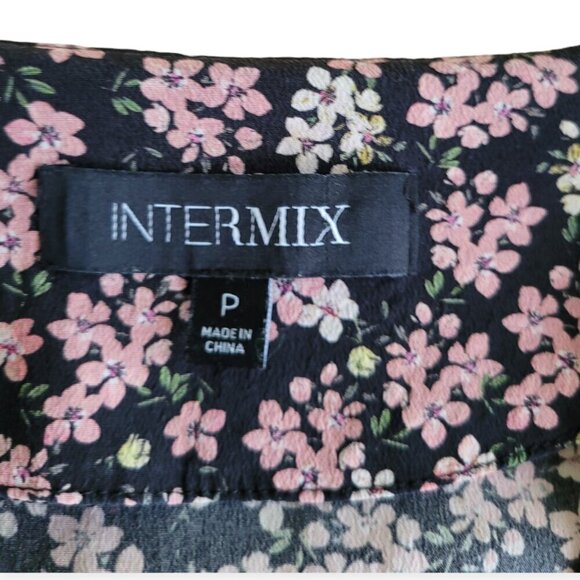 INTERMIX 100% Silk Floral Blouse Black V-Neck P/S - Picture 10 of 14